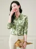 Women's Blouses BirdTree 19MM 90%Real Silk Elegant Shirt Women Long Sleeve Lapel Flower Printed OL Comute 2024 Spring T43355QC