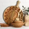 Decorazione per feste Ringraziamento piatto di uova diavolo in legno vassoio rotondo con contenitore a manico Reversible Charcuterie Board Plate Serving