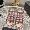 Sandalias de diseñador de mujer de lujo vino rojo ratán tejido tejido alto calzado de pescador