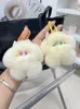 Kawaii Genuine Rabbit Fur Big Eyes Monster Plush Pet Lovers DIY Keychain Pendant Couples Keyring Charms Car Keychain X372 240401