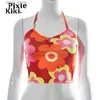 Women's Tanks Camis PixieKiki Y2k Keyhole Halter Top Cute Sexy Summer Clothes for Women Floral Print Camis Tanks 2000s Aesthetic Crop Tops P85-AF10 Y240403