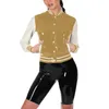 Vestes pour femmes brillantes Wetlook Pvc Cuir Patchwork Long Manches Masque Made Mock Necd