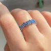 2PCS Wedding Rings Fashion Blue Baguette Cubic Zirconia Engagement Ring for Women Sliver Color Geometric Square Finger Rings Jewelry gift