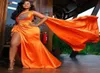 Orange sjöjungfru aftonklänningar hög delad paljett veck promklänningar en axel plus storlek special tillfälle klänning afrikan7296857