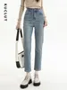 Jeans para mujer Kuclut para mujeres Pantalones de mezclilla Casual Simple Básico Lavado Azul Recto Moda Coreana Alto Talle Tobillo Longitud