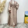 Etniska kläder blygsamma abaya muslimska kvinnor mode elegant nettorfärg pärlspetsar snörning chiffong cardigan mantel mellanöstern kalkon arab rama
