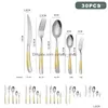 Dinnerware Sets Spoon Flatware Steak Set Cutlery Gold Fork Stainless Knife Western Luxury 30Pcs Tableware Steel Drop Delivery Home G Dhkds