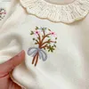 Rompers 2023 Autunno New Baby Girl Flower ricamo a maglia da maglieria per neonati per neonati a manica lunga tuta a maniche lunghe con colletto nerato