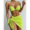 Chanshuang new three piece swimsuit solid bikini womens swimsuit gathered swimsuit bikini6318