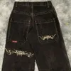 Jeans maschile jnco y2k hip hop retrò grafico ricamato pantaloni neri larghi uomini donne harajuku high wide high wide bousers 829