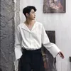 Мужские повседневные рубашки микскубийский осенний корейский стиль ретро-уникальный широкий дизайн манжеты Мужчины с V-образным вырезом для размера M-XXL Drop Apparel Cl Dhowx