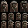 مقاطع الشعر Diezi Baroque Luxury Green Croner Crown Women Girls Adech Wordal Bride Tiaras Netclace Occlace Party Party Party Mets