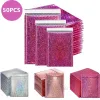 Mailers 50st Holographic Bubble Mailer Rose Red Mailing kuvert vattentät kurirväska vadderad bubbla kuvert pack väska för frakt