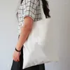 Sacs de courses en toile blanche pour femmes, sac à bandoulière pliable réutilisable, grand sac à main en coton, fourre-tout avec livres adaptés aux livres