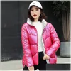 Womens Down Parkas Women Short Glossy Cotton Jacket Coats Zipper Padded Waterproof Parka Pocket Stand Collar Shiny Coat 201027 Drop De Dhsmb