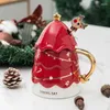 Mugs 3D Christmas Tree Shaped Mug Creative Ceramic Large Capacity Coffee Cup With Lid Spoon Handle Xmas Glass Cups For Home Office