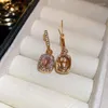 Dangle Earrings Pink Rhinestone Square Geometric Drop For Women Light Luxury Sweet Party Jewelry