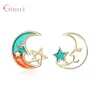 Boucles d'oreilles Arrivée 925 Sterling Silver Hollow Star Moon Small Girls Fashion Birthday Party Bijoux mignon