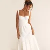 Mingmingxi Högkvalitativ kvinnor Summerklänning Linn-Cotton Blend Jacquard Dress Elegant Sexig Slip White Vacation Dress Midi 240319
