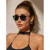 1pc Women Geometric Plastic Trendy Black Frame Sunglasses for Outdoor Daily Vacation Beach UV Protection Clothing Accessories