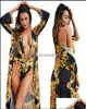 Swim Wear Sports Outdoors Sexy Printing Long Sleeve Er Up Women s Designer Baddräkt Två stycken Set One V Neck Swimsuit S5981764