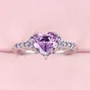 2 stks trouwringen huitan paars hart kubieke zirkonia ringen voor vrouwen unieke bruiloft engagement accessoires fancy lady cadeau romantische trendy sieraden