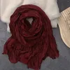 Scarves Solid Color Cotton Linen Scarf Retro Autumn Winter Pleated Green Thin Long Strip Shawl Men And Women's Warm Silk