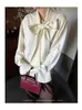 Kvinnors blusar Kimotimo Bow Ribbon Långärmade skjortor Kvinnor Fransk stil Solid Loose Office Ladies Tops 2024 Spring Elegant All Match