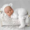 Fotografie Mooie pasgeboren fotografie Props Boys Girls Break Outfits Mohair Bear Hat Bonnet Footed Romper Bodysuit Photoshoot kostuum