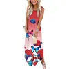 Casual jurken vrouwen lange jurk losse zonsondergang Independence Day mouwloos met zakken 2024 Summer Beach Holiday Maxi