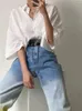 Créateur de mode Jeans Femme haute taille élégant pantalon denim Gradient Button Streetwear 2024 Spring Straight pantalon 240403