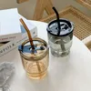 Wine Glasses Cold Extract Coffee Cup Tea Straw Glass Water With Cover Net Black Milk Drinking Bottle