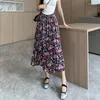 Saias estilo de férias moda estampa floral plissada longa feminina primavera verão elástico saia alta saia