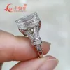 Ringar 7.5*11mm 4ct Emerald Cut Y Baguette Rings Silver Hip Hop Moissanite Ring Men Women Diamonds Man Fine Jewelry