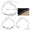 Bracelets de charme S925 Double coeur estampillé 925 Sterling Fashion Crystal Diamond Chain Bracelet Bijoux pour les femmes Girls Lady Drop Dhp3m