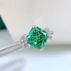 Cluster Rings S925 Silver Ring Green Tourmaline Inlaid With Fat Square 10 High Carbon Diamond Stunning Eye-catching Jewelry