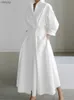 Abiti sexy urbani abiti autunnali abiti da donna elegante stampato lungo vestito lungo 2023 camicia a v-scollo casual bianca abito lungo abito lungo abito da donna y240402