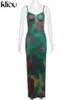 Urban Sexy Dresses Kliou Summer Womens Dye Printed Maxi Dress Sexig Clearage Shaping Elegant Italian Spaghetti Shoulder Strap Robe Womens Party Vestido Y240402