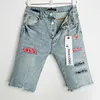 Purple brand jeans American high street burr edge hole patch denim shorts mens