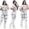 Q6188 European American Dames Tracksuits Fashion Solid Color Positioning Cotton Leisure Print tweedelige set