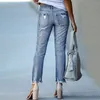 2023 Potloodbroek gescheurd Slim Fit High Taille Vintage Streetwear Casual Fashion Stretch Blue Jeans Woman 240403