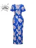 Kleid für schwangere Frauen, modischer Stil, bedruckter Gürtel, Stillen, kurze Ärmel, Frühling/Sommer, langes Kleid 240321