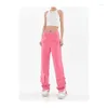 Saut-réalisations de jeans pour femmes American High Street Design Sense Slit Loose Straight Slim Pink Casual Pantal