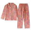 Vêtements à domicile 2024 Pyjama printemps / été ensemble Coton Fleur fragmentée Pantalon à manches longues Two Piece Boucle Fury Messelles