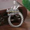 Cluster Rings S925 Silver Plated New Vintage Solid Dominican Ring for Mens Zodiac Dragon Auspicius and Safe Ethnic St L240402