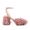 Dress Shoes Super Fashion Flurry Fur Women dikke hiel sandalen Slingback Pumps voor Block Heeled Party