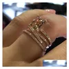 Band Rings Fashion Mtilayer Morganite Rose Gold Color Jewelry Champagne Crystal Stone Ring Bague For Women Mother Days Gifts Drop Deli Otqf1