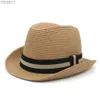 Wide Brim Hats Bucket Mens Summer Solid Str Homburg Hat Hatter Vintage Fedora trilby Sunhat Party Voyage extérieur Taille réglable YQ240403