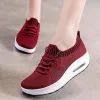 Shoes Breathbale Knit Casual Shoes Women's Lace Up Platform Sneakers Slim Wedges Outdoor Walk Shoes Female Height Increase Swing Shoes