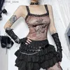 Tanks pour femmes camis y2k goth papillon imprimé corset tops maille en dentelle sexy